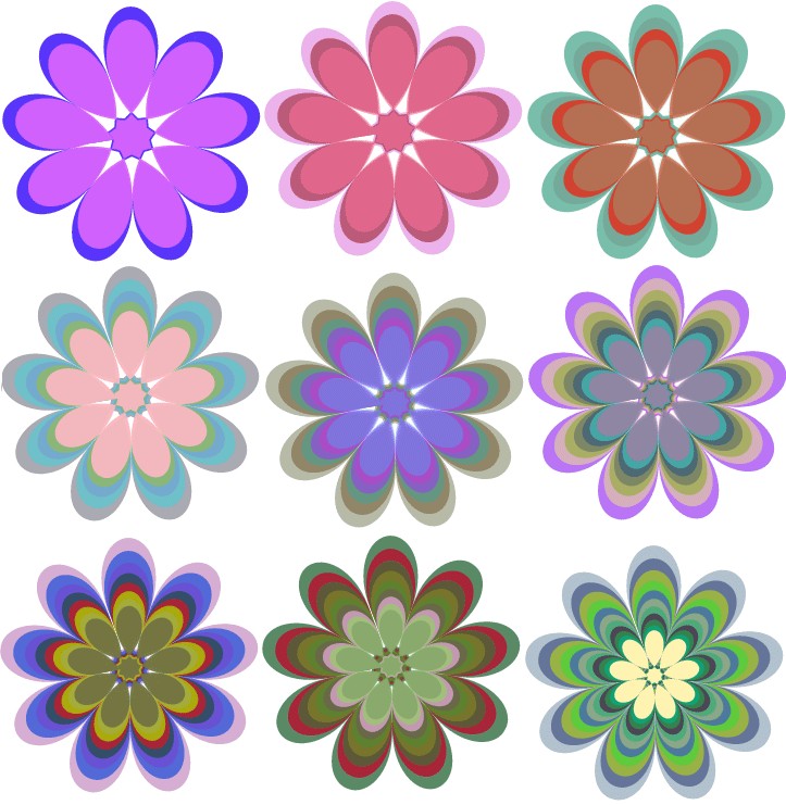 flower - рисуем различный цветной уровень фигур