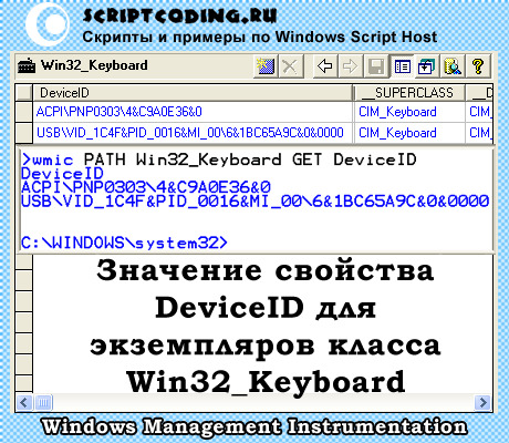 DeviceID - ключевое свойство класса Win32_Keyboard