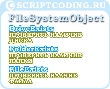 Объект FileSystemObject метод DriveExists, FolderExists и FileExists — Проверить наличие файла, папки или диска